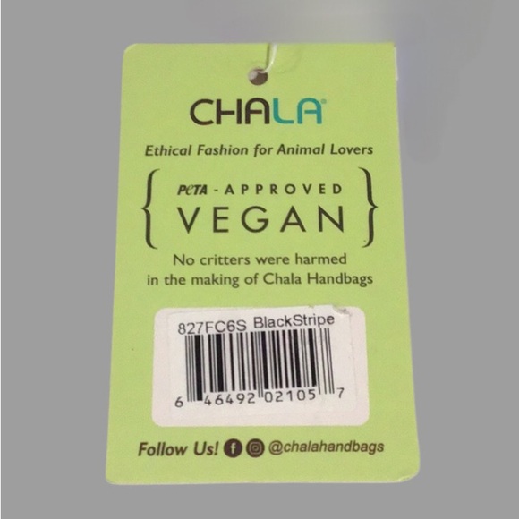 NWT CHALA Fat Cat Mini Crossbody Bag w/2 Straps, Vegan Leather, Stripes, Black - Picture 15 of 15